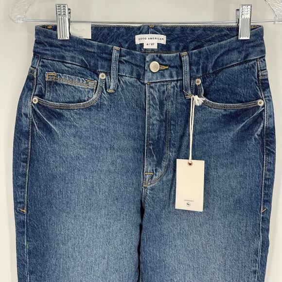 Good American Good Crop Raw Hem Slim Jeans Blue 940 Size 4/27 NWT - Picture 7 of 8